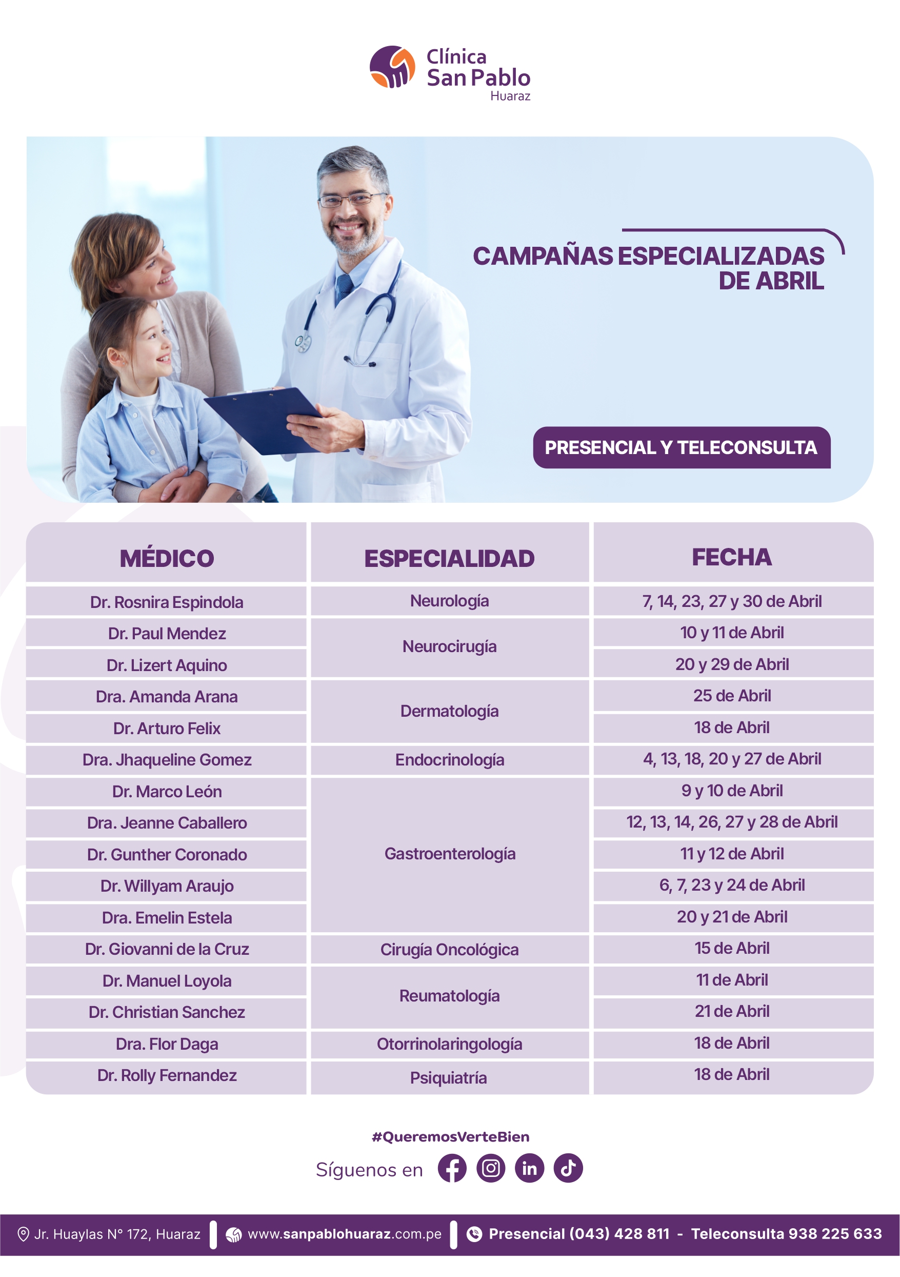 especialidades de abril